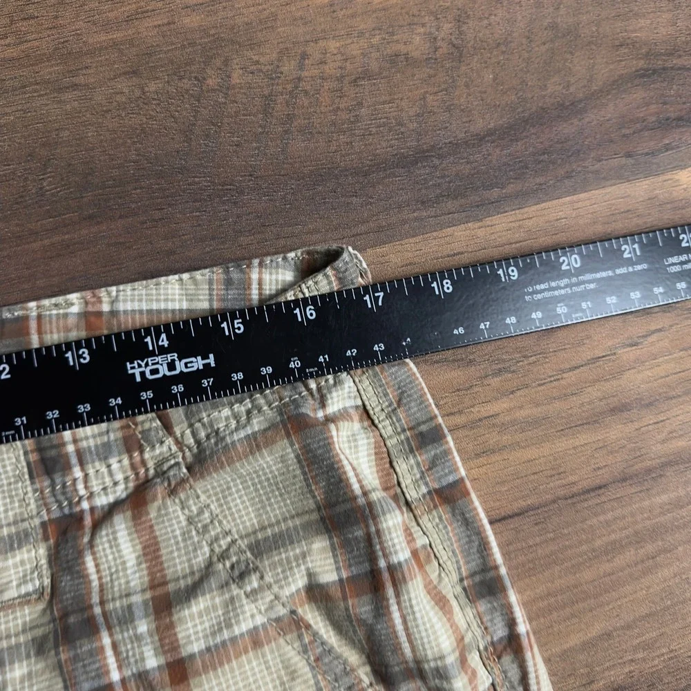 Y2K Calvin Klein Jeans Mens 32 Plaid Shorts Tan Brown Check Flat Front Cotton - Picture 4 of 5